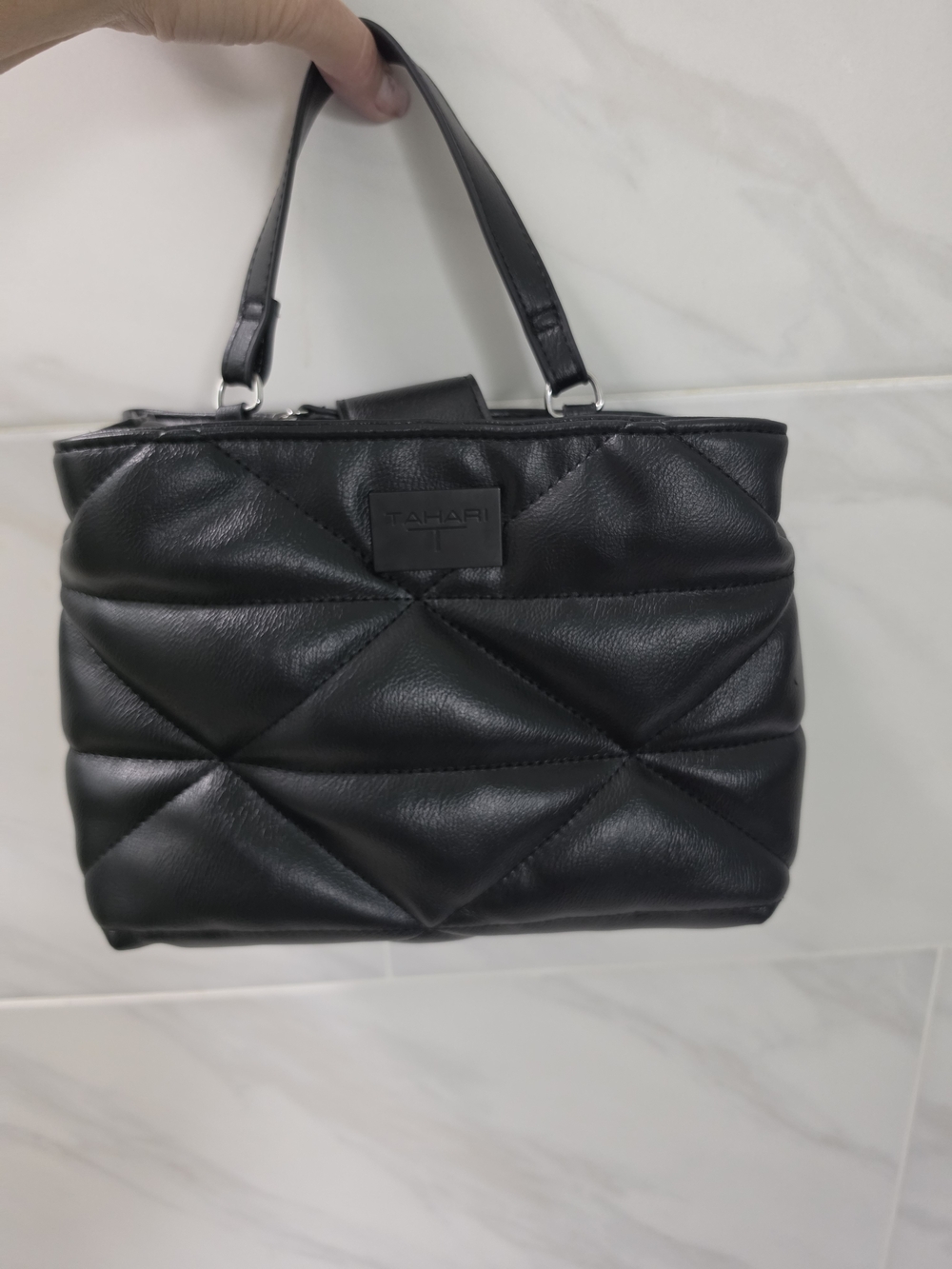 Tahari Black Quilted Leather Mini Tote Bag